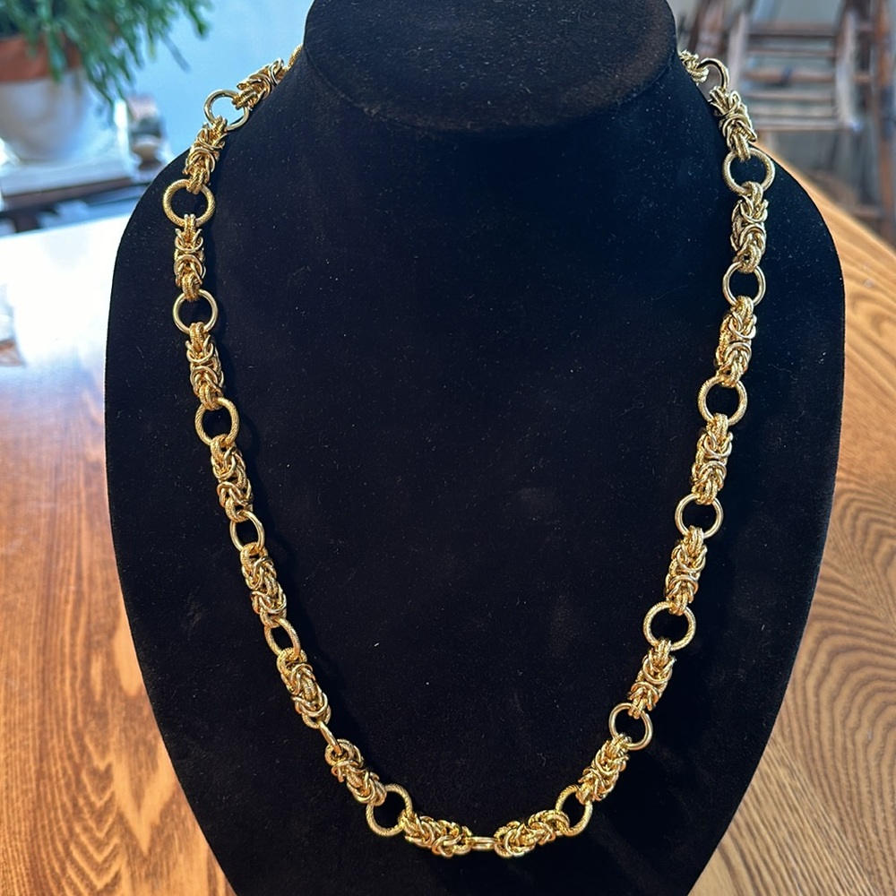 Italian Byzantine Link Chain Necklace 18K GP Gold Plated Toggle 27" - Picture 7 of 7